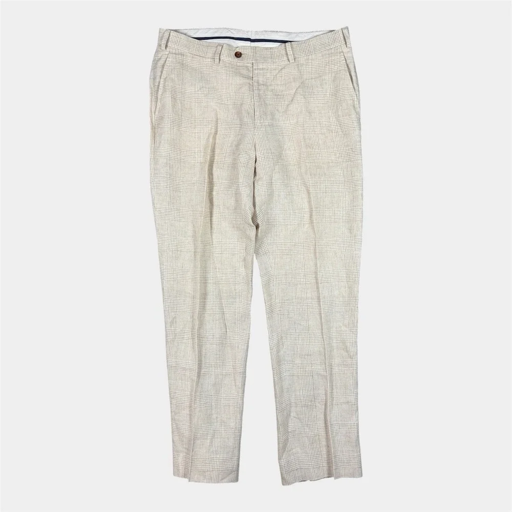 Suitsupply Soho Pure Linen Pants Men's 36x30 Cream Check Plaid TBM Italy EUC